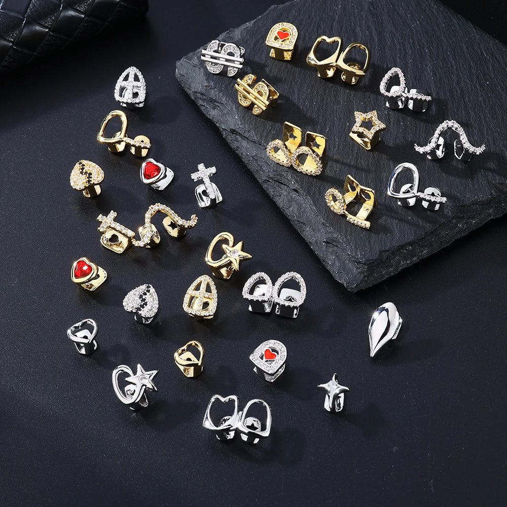 1PC Single Hip Hop Star Heart Pattern Teeth Grillz Removable Dental Grills Teeth Punk Teeth Caps