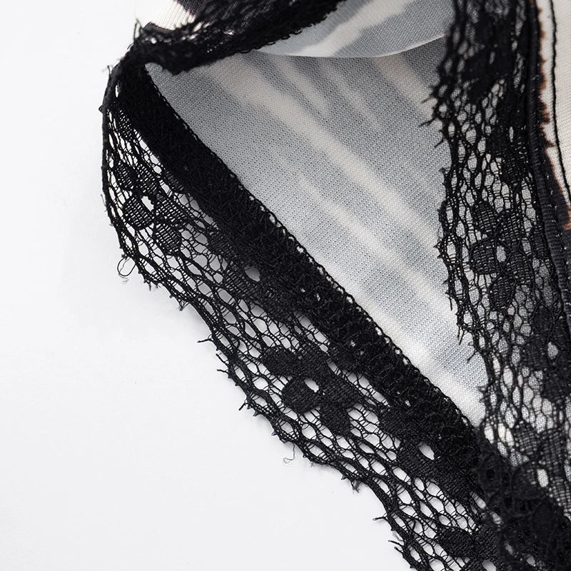 Lace Edge Bow Decoration Leopard Print Slim Seven Pants Summer