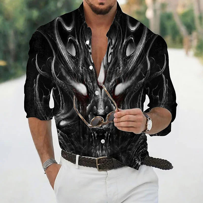 Men's Shirt Polo Button Shirt Casual Western Print Top Men's Cardigan Top