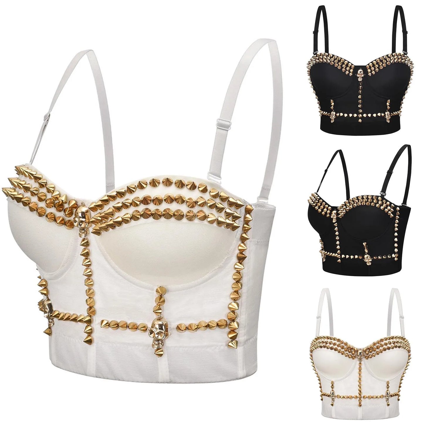 Rivet Corset Push Up Bras Club Wear Outfit Ladies Cropped Top White / XL / United States White / L / United States