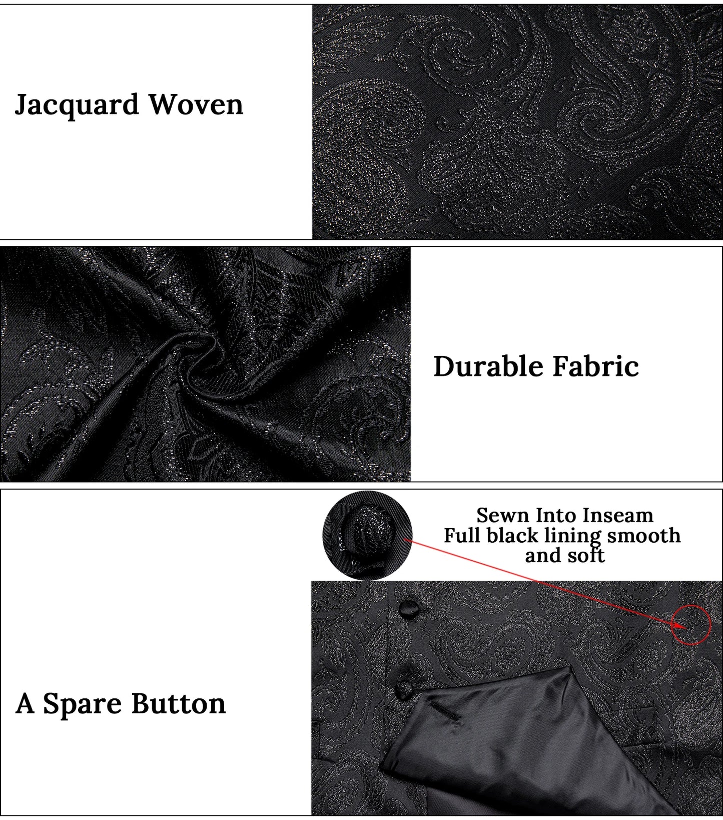 Luxury Paisley Men's Suit Vest Black Pink Red Wedding Prom Tuxedo Waistcoat Necktie Handkerchief Cufflink Sleeveless Jacket Vest