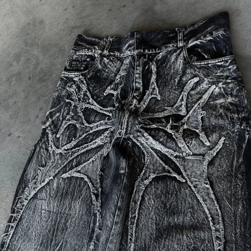 Gothic Retro Oversized Baggy Fit Unisex Mopping Pants Y2K Spider Embroidered Patch Hip Hop Streetwear