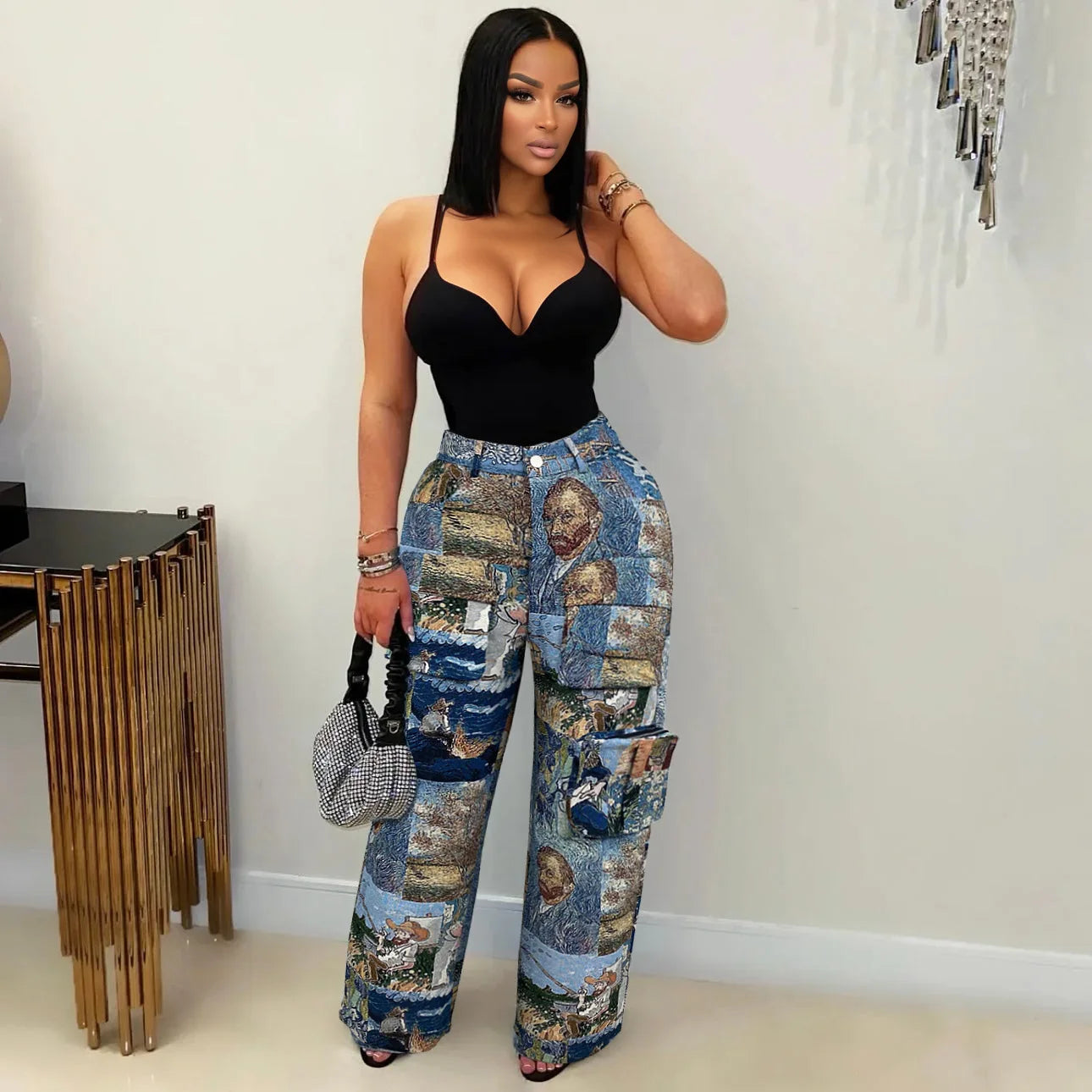 3D Print Wide Leg Cargo Active Hip Hop Straight Sweatpants Trousers