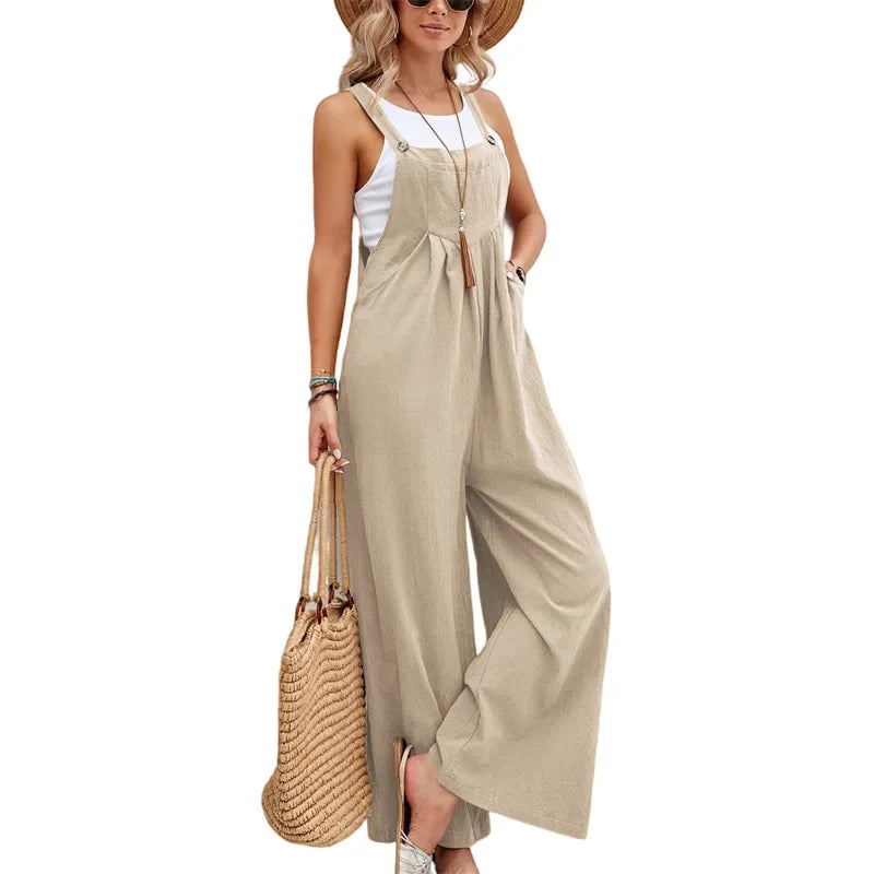Women's jumpsuit with wide legs, long pants, high waist, casual pocket, street wear