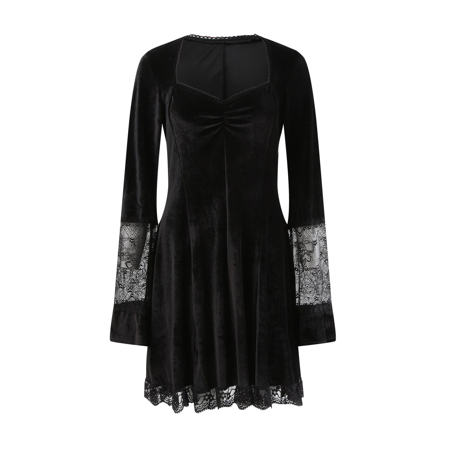 Black Velvet Gothic Dress Grunge Lace Trim Mini Emo Punk