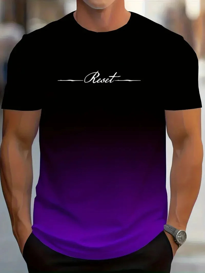 New Men's Gradient Letter 3D Printed T-shirt Summer Leisure Outdoor Sports T-shirt Quick Dry Short Sleeve