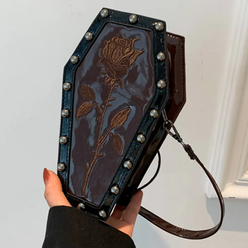 Women Coffin Satchel Purse Cartoon Gothic Coin Purse Strap Adjustable Casual Spider Coffin Bag