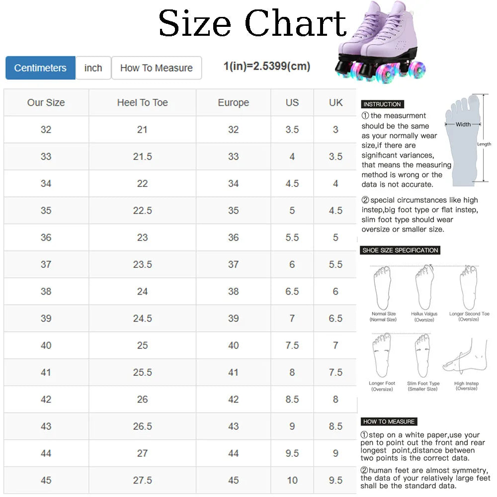 PU Leather Roller Skates Women Double Row Breathable 4 wheel Skate Shoes