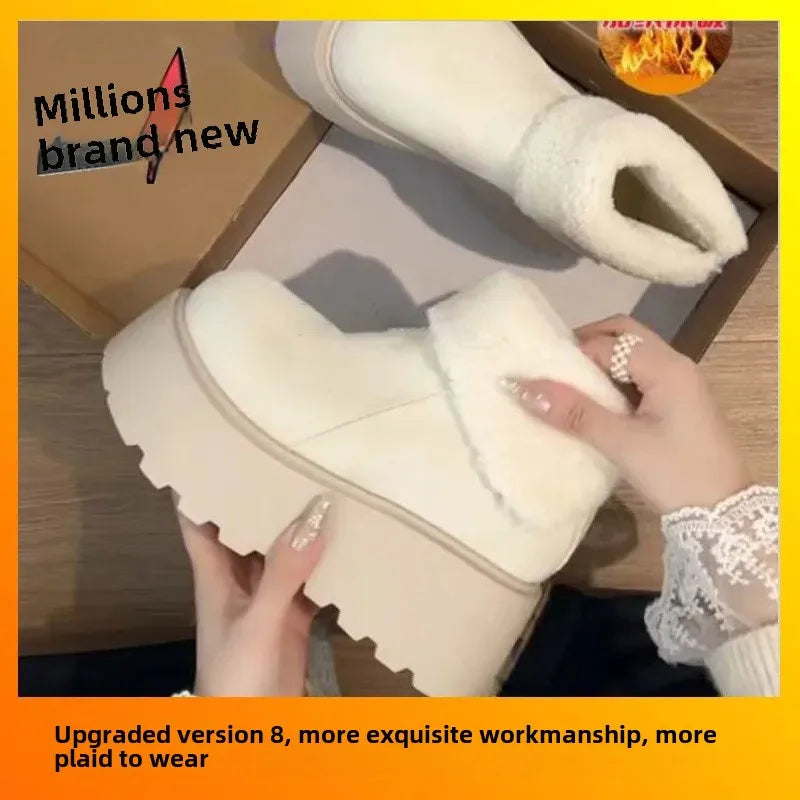 Thick Bottom Warm Anti-Slip Cotton Snow Boots Women's Winter Fleece Lined Booties Non-Slip Rubber Sole Ankle Boots