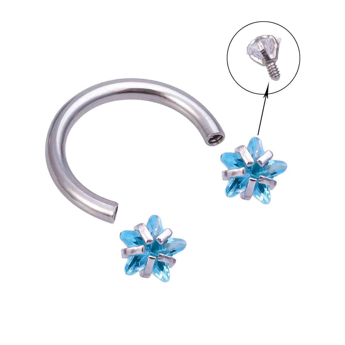 1pc Star Round Zircon Horseshoe Septum Piercing Nose Ring Hoop Eyebrow Lip Ring 8mm 16G - Fashionqueene.com