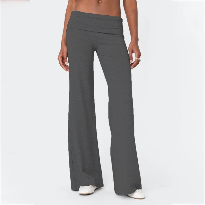 Casual Wide Leg Sweatpants Fold Over Low Rise Flare Yoga Lounge Pants