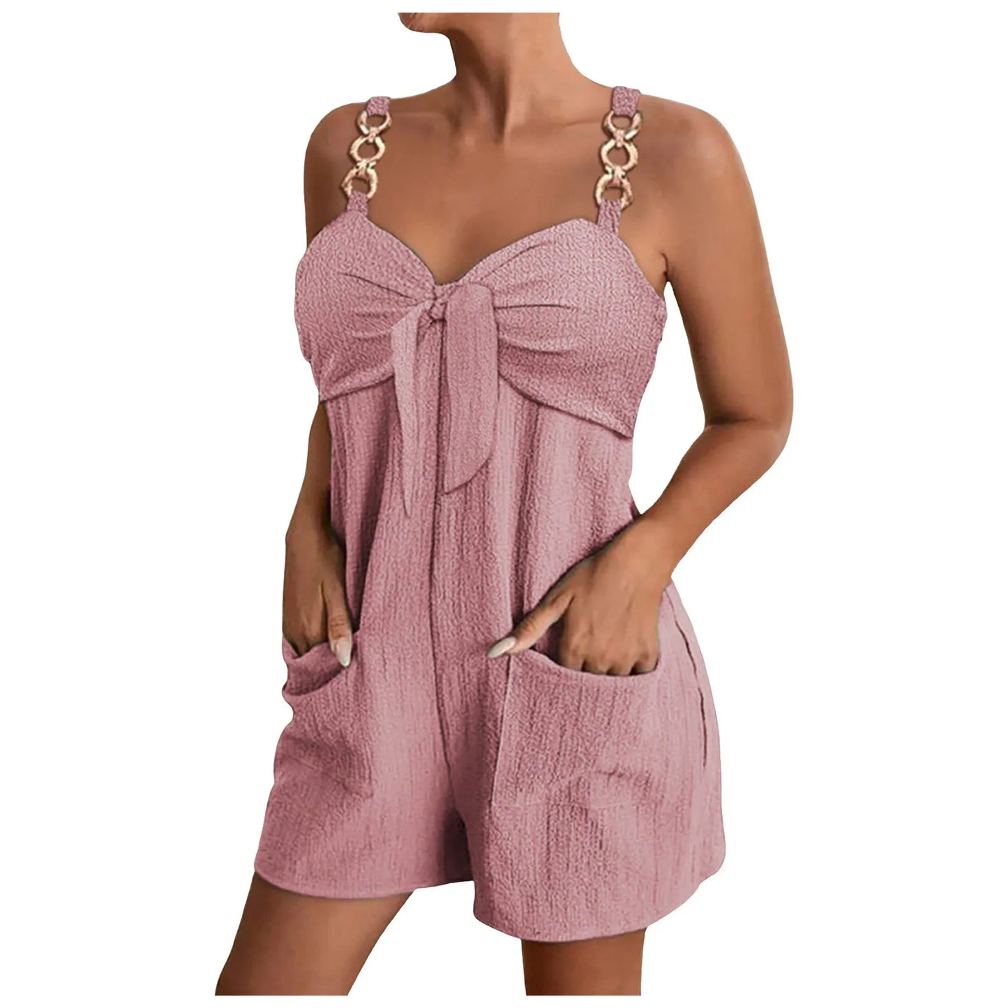 Women's Jumpsuit Overalls Short Loose Sleeveless Wide Leg Overall Solid Casual Daily Basic Romper With Pockets