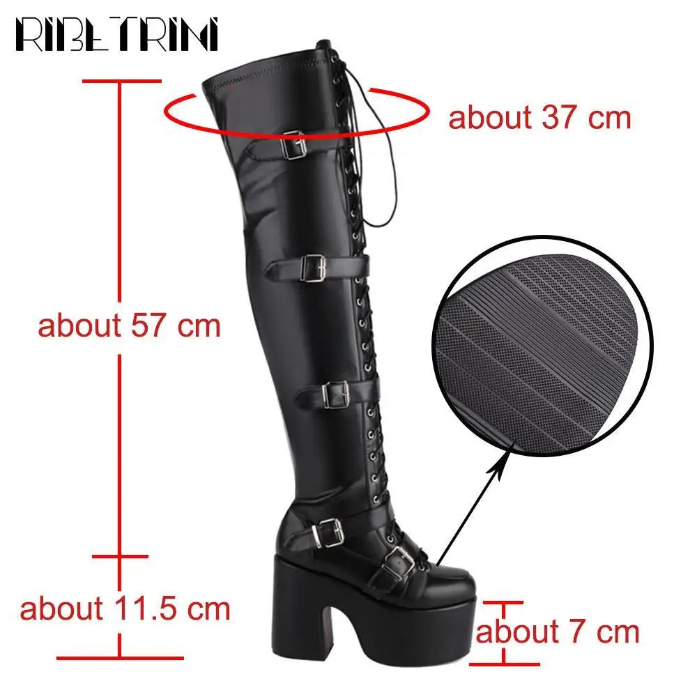 Goth Women Motorcycle Boots Block High Heels Platform Cool Street Boots