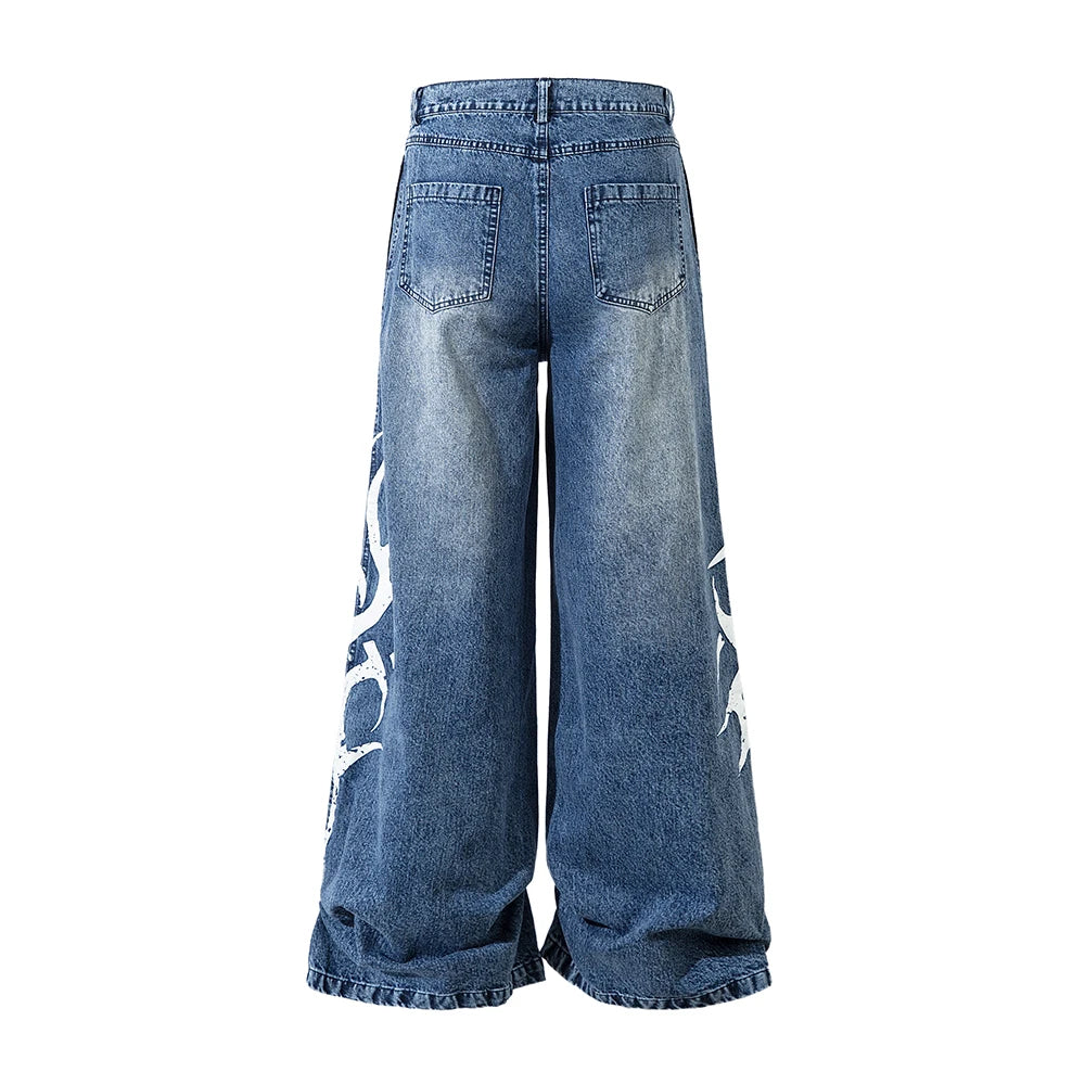 Vintage Streetwear Washed Blue Jeans Pants Mens and Womens Straight Baggy Casual Denim Trousers Oversized Loose Cargos