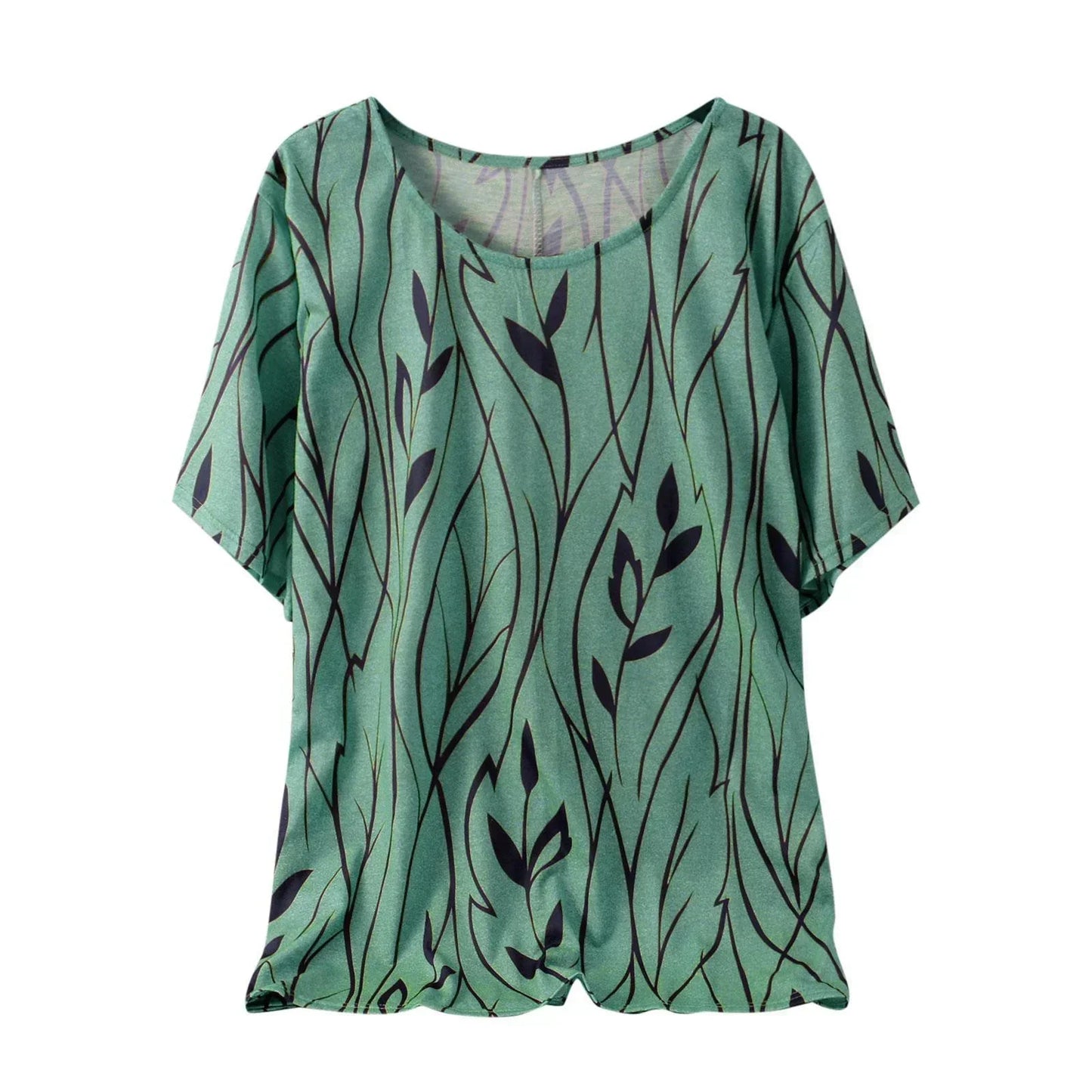 Casual Loose Leaves Print Blouse T-shirt Ladies Fashion Vintage Blouse Unique Half Sleeves
