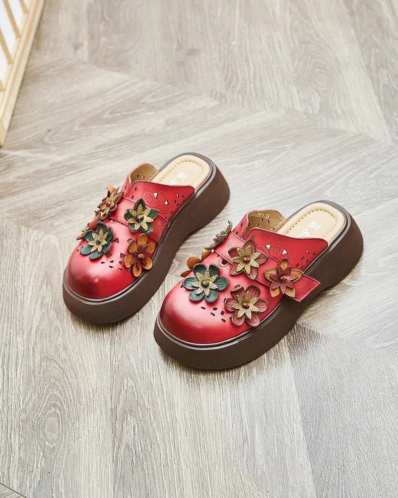 5cm Cow Genuine Leather Flats Comfy Shoes Platform Wedge Appliques Flower Hook Hollow Elthnic Women Slipper Mary Jane Rubber beige / 35 red / 40 red / 39 beige / 35-red / 40-red / 39-red / 38-red / 37-red / 36-red / 35-beige / 40-beige / 39-beige / 38-beige / 37-beige / 36-