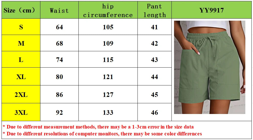 Summer New Women's Solid Color Pocket Loose High Waist Casual Fashion Quarter Shorts