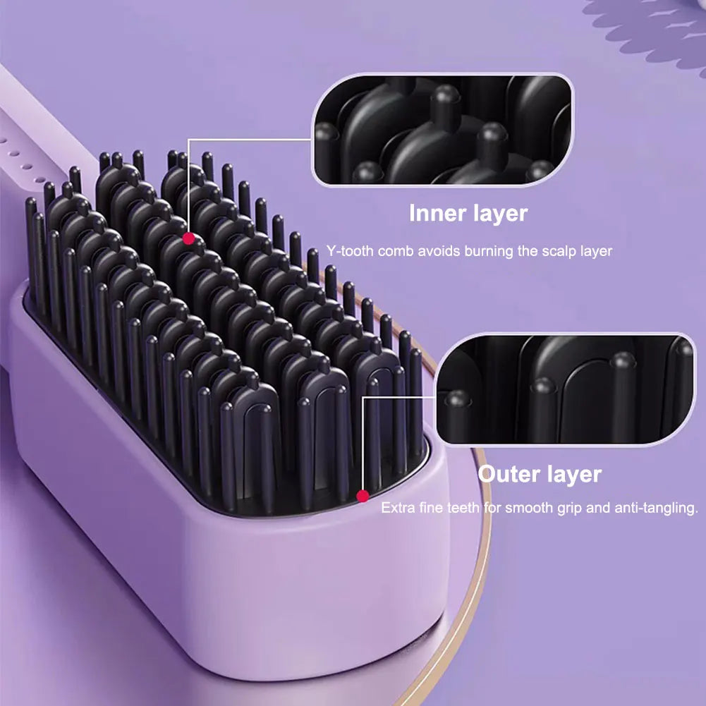 Cordless Electric Hot Comb Rechargeable Portable Straightening Brush Anti-Scald Hair Straightener Comb 3 Temp Settings for Women Pink / United States Black / United States