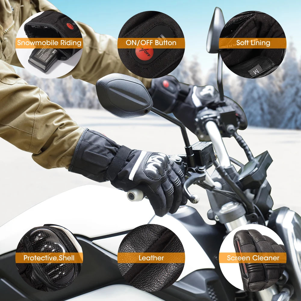 Savior Heat 100% Waterproof Motorcycle Gloves Riding Heating Gloves With Bettery Warmer Hand Joints Leather
