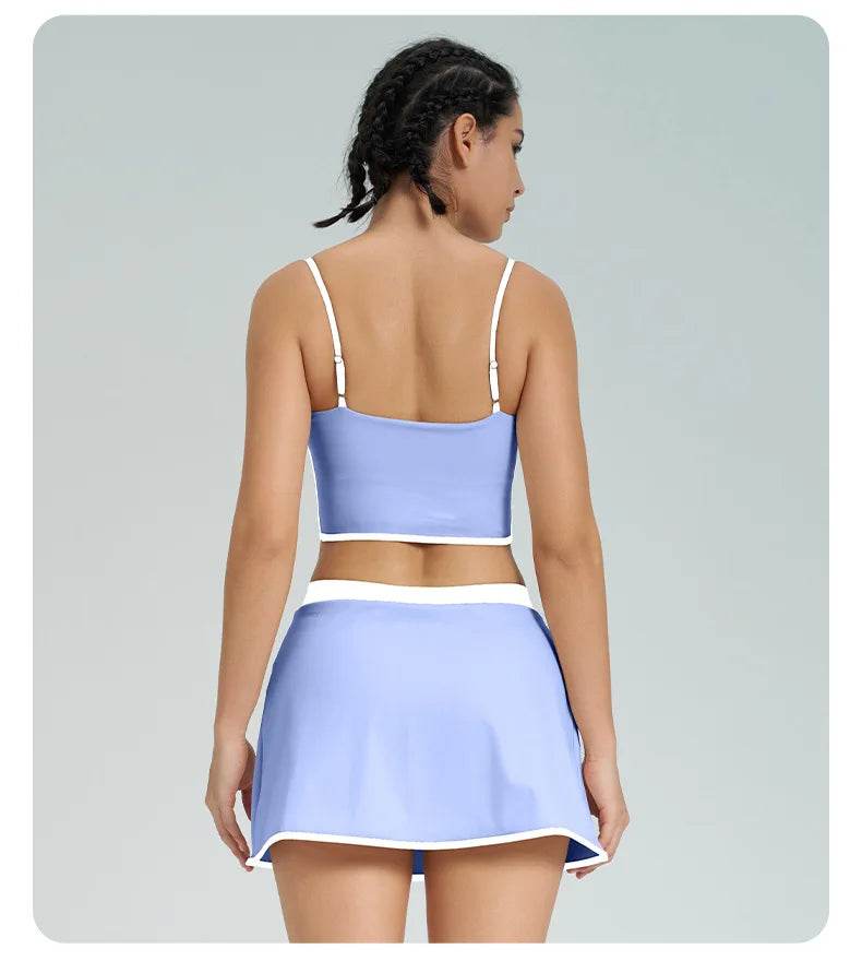 1/2PCS Yoga Set for Women Tennis Outfits Sports Bra Badminton Skirts Workout Sportswear Running Gym Wear Athletic Suits - Fashionqueene.com
