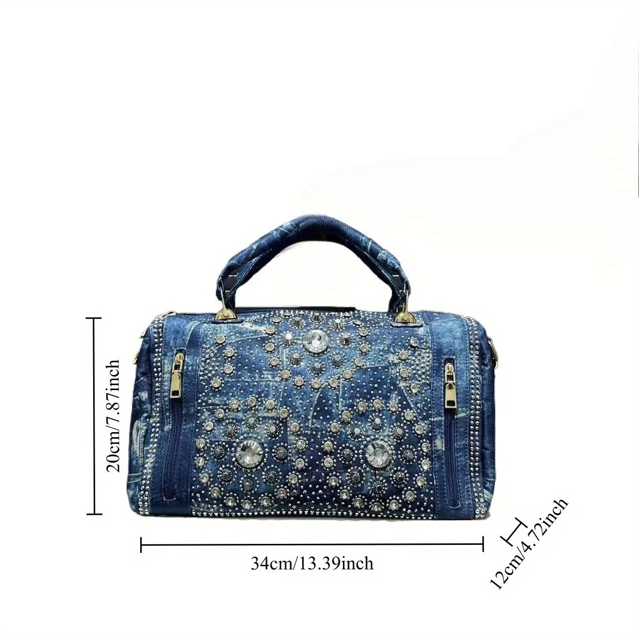 Gemstone inlaid elegant handbag, Boston bag, personalized street style