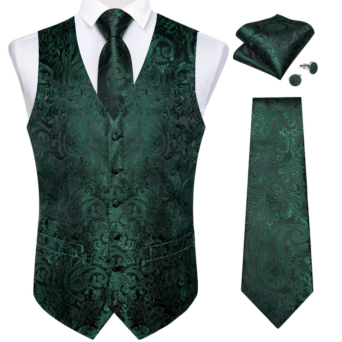 Luxury Paisley Men's Suit Vest Black Pink Red Wedding Prom Tuxedo Waistcoat Necktie Handkerchief Cufflink Sleeveless Jacket Vest