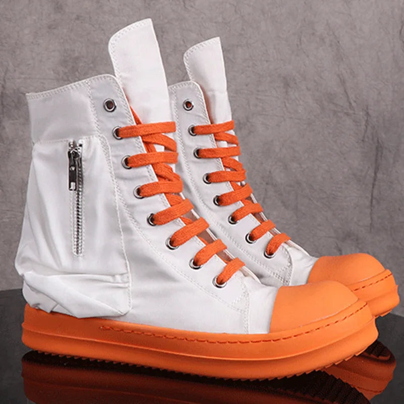 Famous Orange White High Top Design Women's Shoes High Quality Luxury Thick Sole Brand Original Canvas High End Lacing Boots