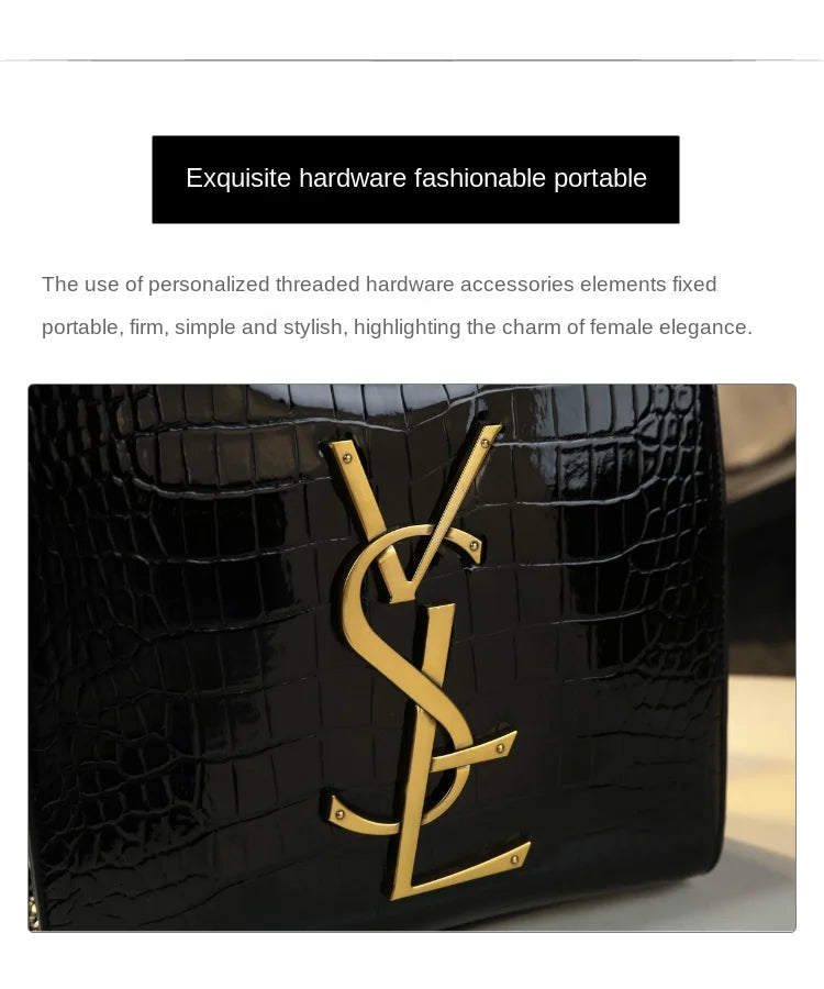 High-grade light luxury handbag Tote bag women's crocodile print single shoulder crossbody bag black Burgundy black-Burgundy-