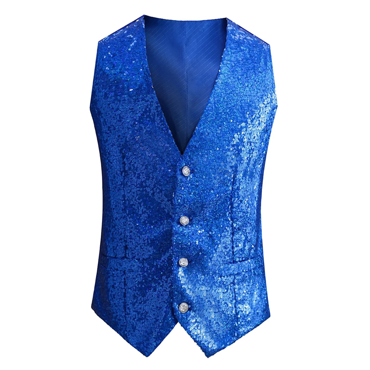 Men's Shiny Sequin Button Waistcoat Suit Vest Evening Wedding Party Glitter Sleeveless Slim Vests Purple / XXXL / United States Purple / XXL / United States