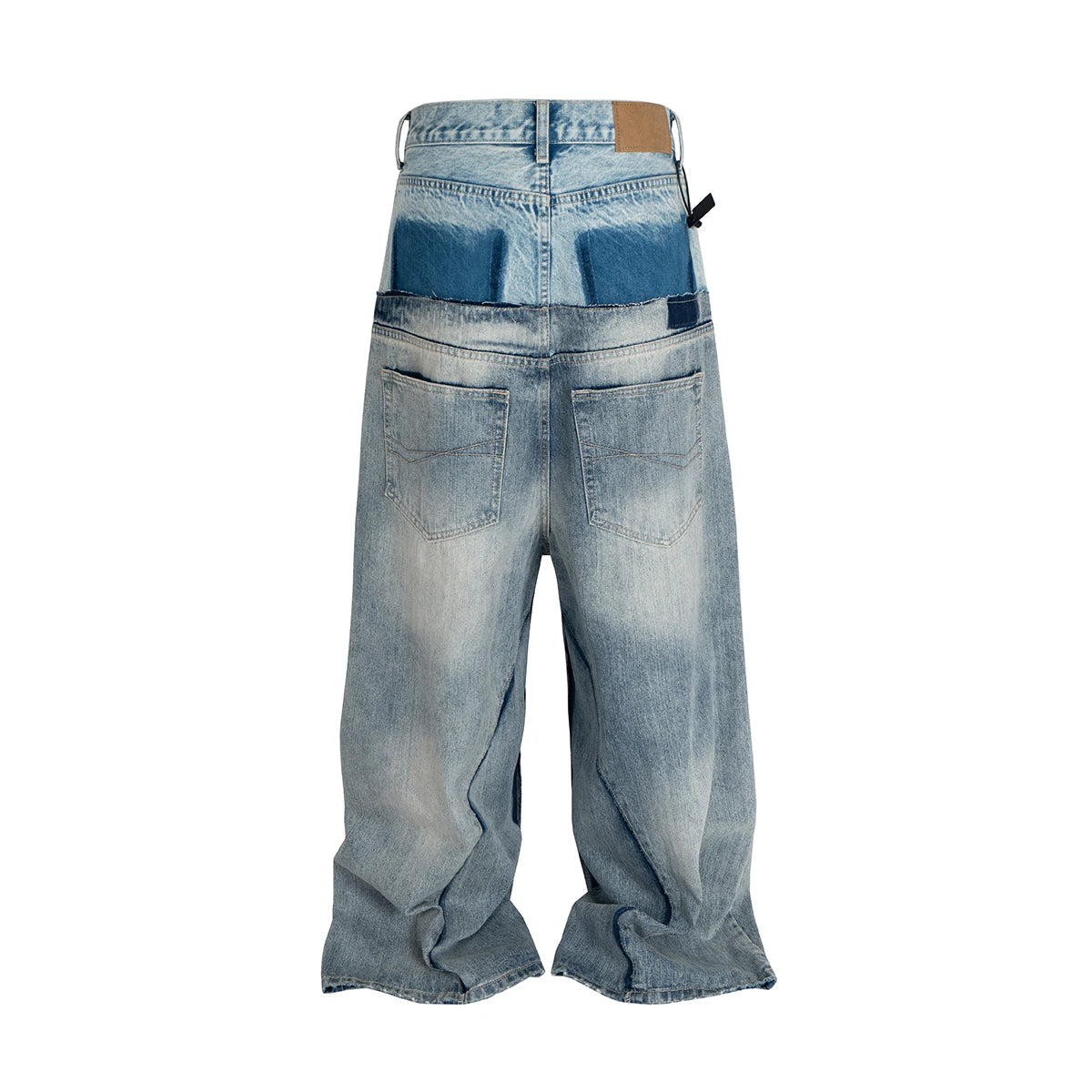 CUT-UP Double-layer Double Waist Patchwork Baggy Jeans for Men and Women Straight Casual Loose