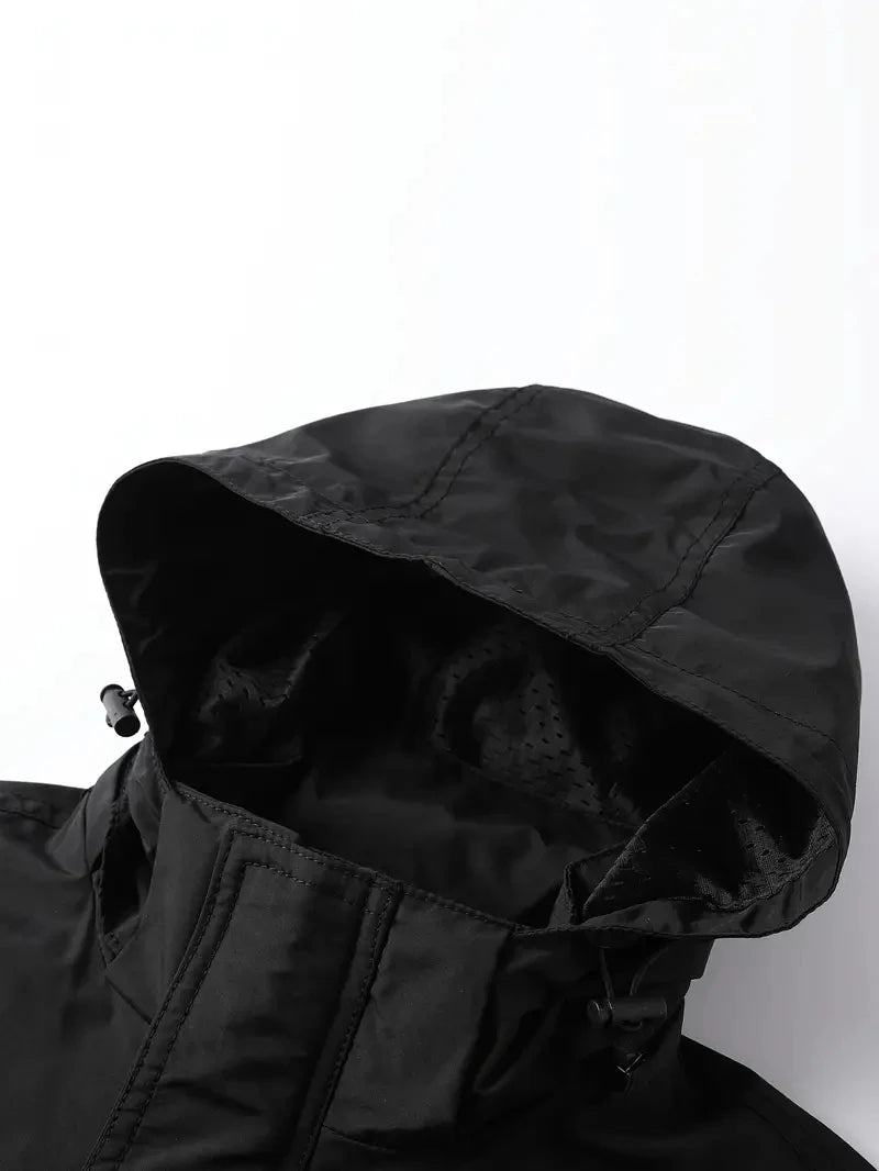 Detachable windproof sleeved hooded jacket suitable for outdoor activities men's casual waterproof multi pocket jacket vest