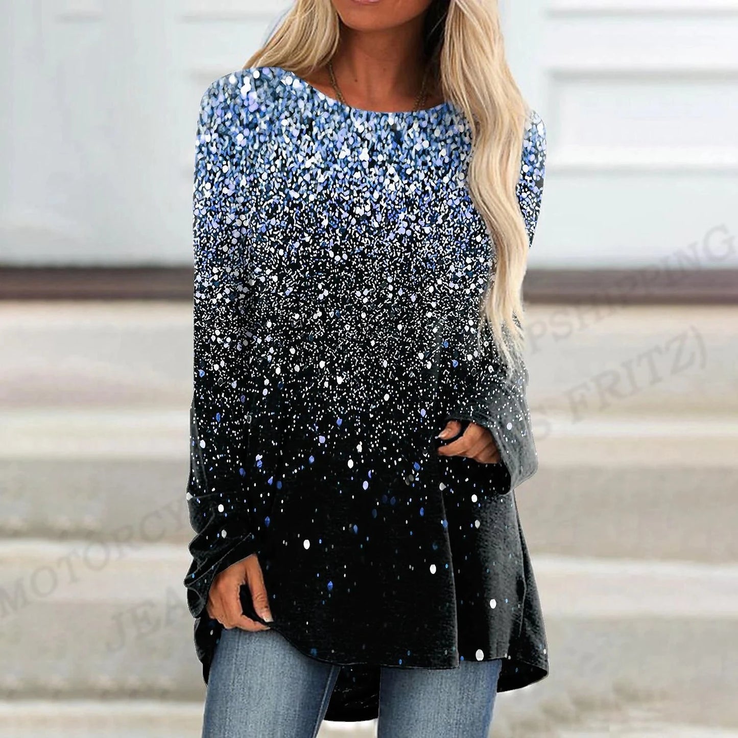 Womens Long Sleeve T-shirts Loose Casual Tops Tees O-Neck Oversized
