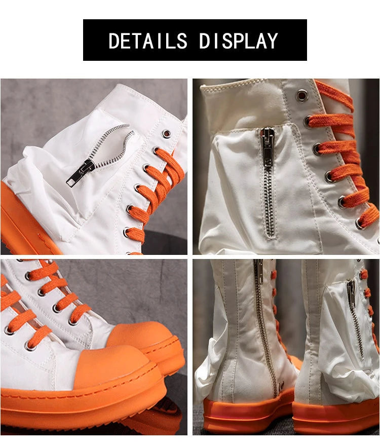 Famous Orange White High Top Design Women's Shoes High Quality Luxury Thick Sole Brand Original Canvas High End Lacing Boots