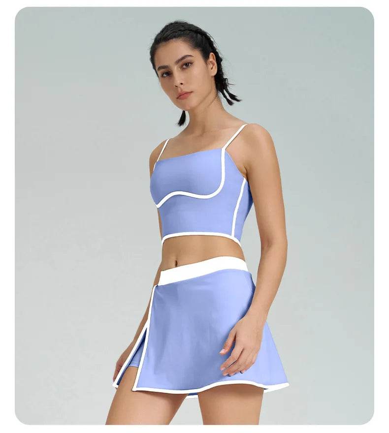 1/2PCS Yoga Set for Women Tennis Outfits Sports Bra Badminton Skirts Workout Sportswear Running Gym Wear Athletic Suits - Fashionqueene.com
