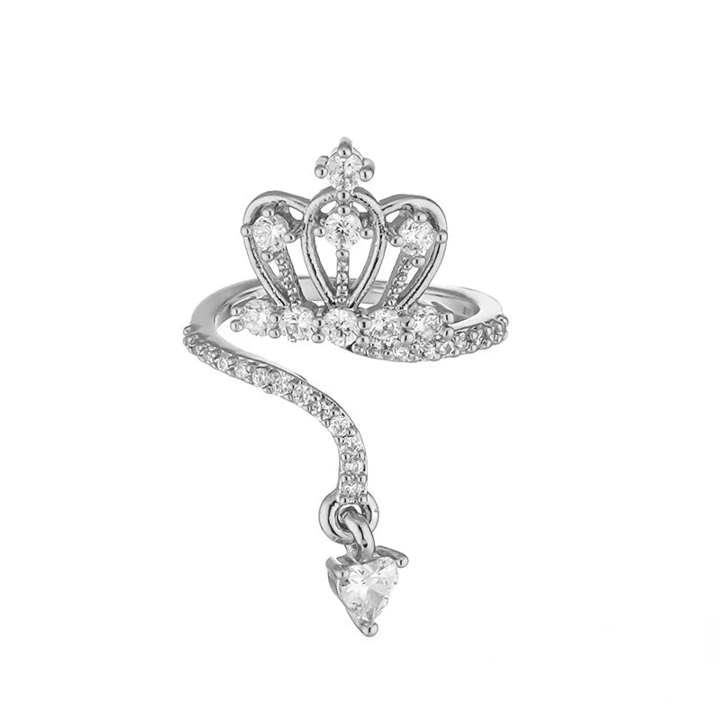 Dainty Crown Nail Rings for Women Full Zircon Fingernail Adjustable Tip Nail Cap Loop Ring Silver color-B United States