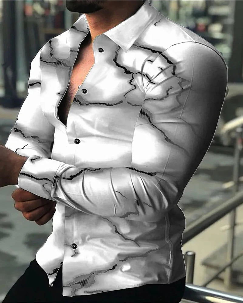 Men's Shirt Polo Button Shirt Casual Western Print Top Men's Cardigan Top