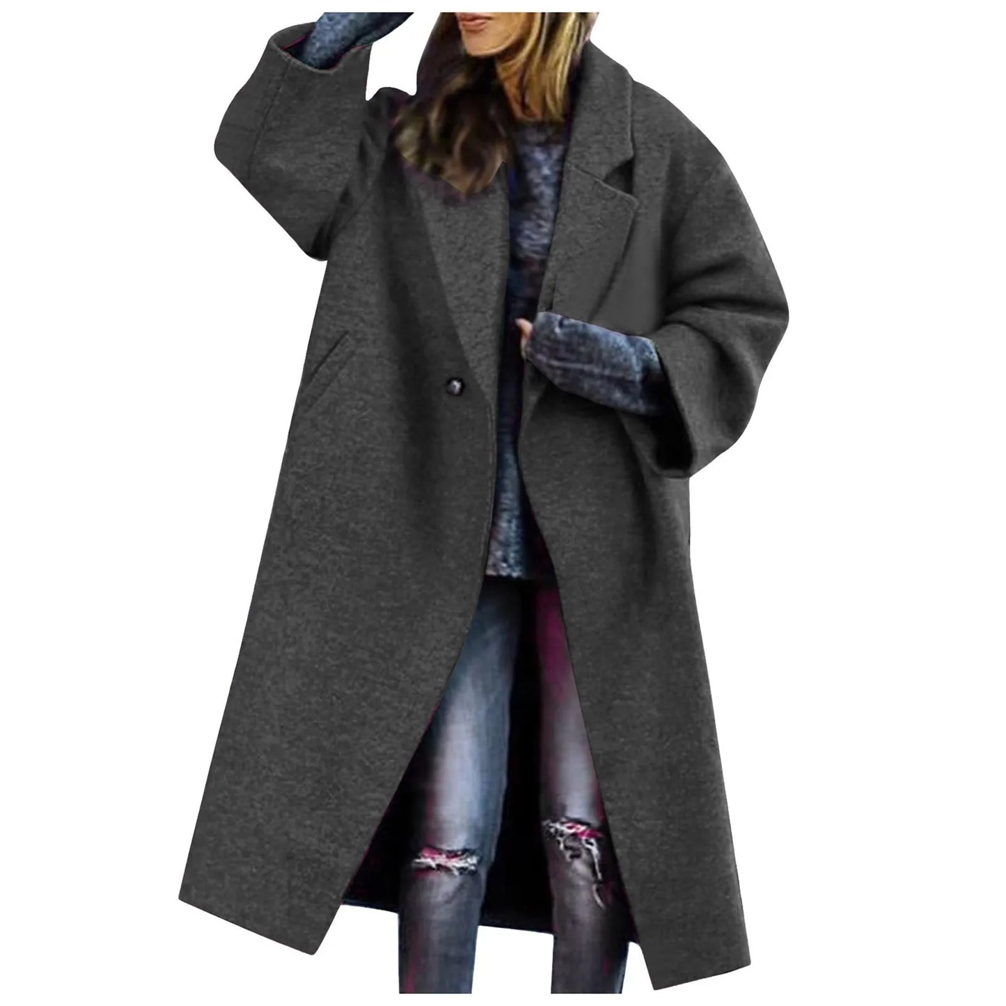 Women Cardigan Loose Women's Winter Double Breasted Midi Long Wool Coat Notch Lapel Womens Lightweight Cardigans with Pockets