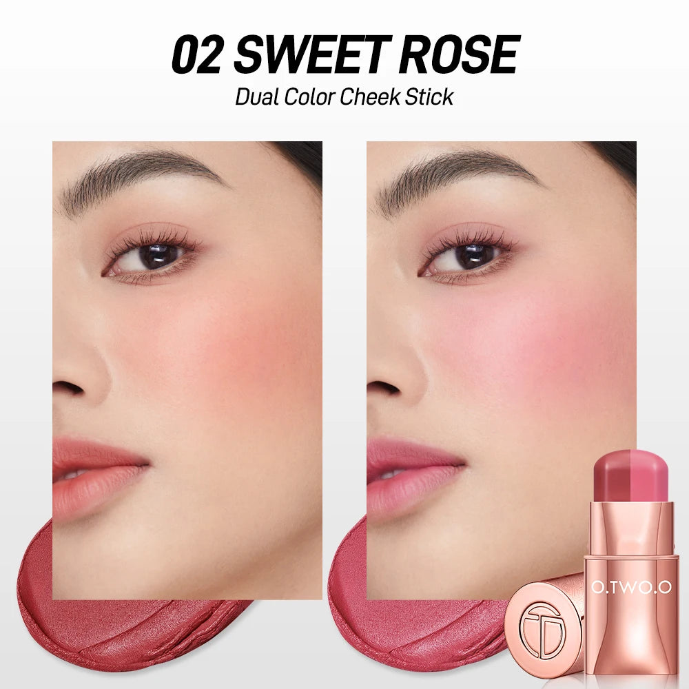 Blush Stick Lipstick 3-in-1 Eyes Cheek Lip Tint Smooth Cream Multi-use Stick Blush Lipstick Makeup 02 Sweet Rose CHINA