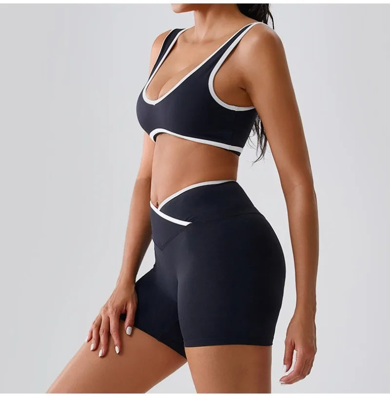 Seamless Yoga Sets Sports Fitness cross waist Waist Hip-lifting Shorts Bra Suit