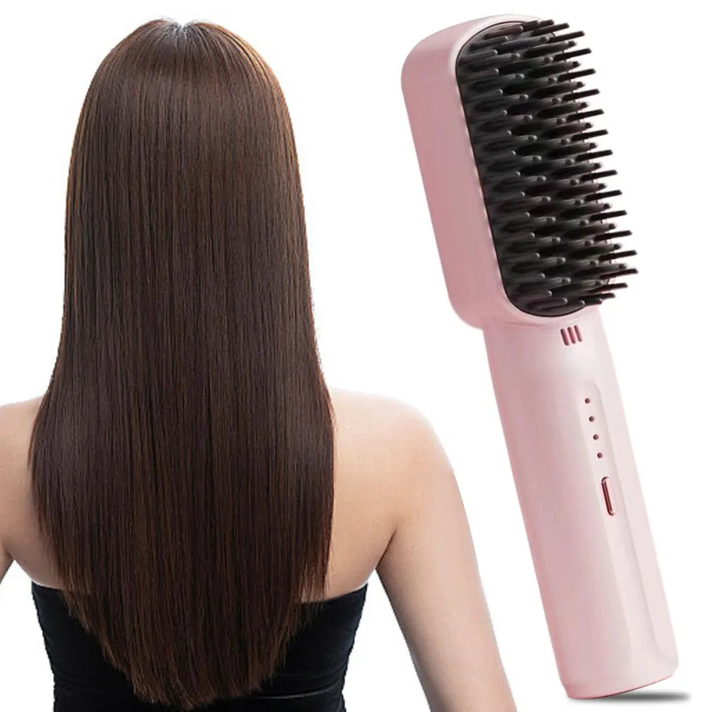 Cordless Electric Hot Comb Rechargeable Portable Straightening Brush Anti-Scald Hair Straightener Comb 3 Temp Settings for Women Pink / United States Black / United States