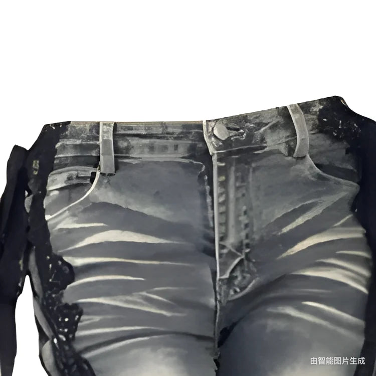 Low Rise Split Bootcut Pants Women Spring Eyelets Lace Up Flare Stitch Lace Slim Bell Bottoms