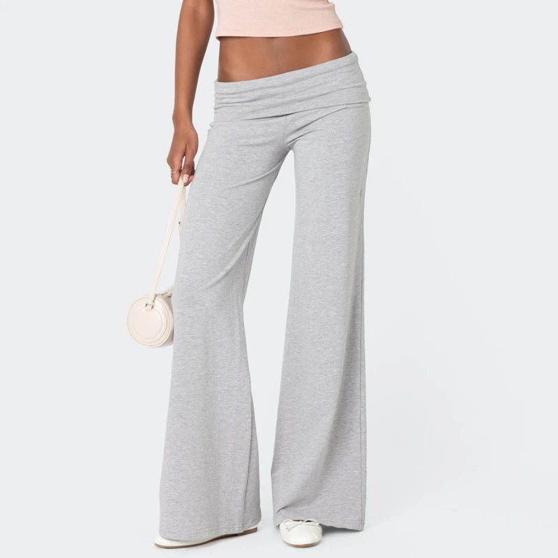 Casual Wide Leg Sweatpants Fold Over Low Rise Flare Yoga Lounge Pants