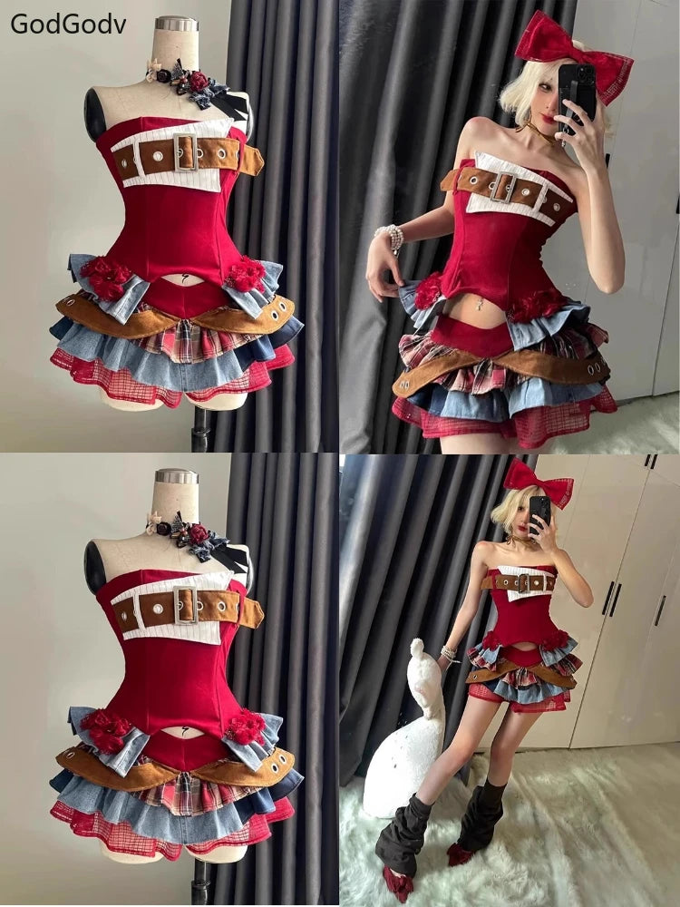 Elegant Y2K Woman 2 Piece Sets Punk Gothic Strapless Crop Tops +High Waist Ruffle Skirt White Sets / XS Brown Sets / M White Sets / S White Sets / XS-Brown Sets / M-White Sets / S-Brown Sets / L-Brown Sets / XS-Brown Sets / S-Red Sets / S-Red Sets / M-Brown Sets / XL-Red Sets / XS-Red Sets / L-Red Sets / XL-Black Sets / XS-White Sets / XL-Black Sets / S-Black Sets / M-White Sets / M-Black Sets / L-White Sets / L-Black Sets / XL-