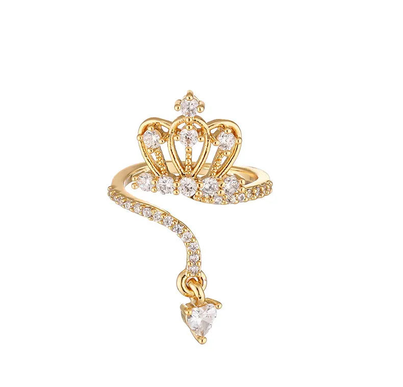 Dainty Crown Nail Rings for Women Full Zircon Fingernail Adjustable Tip Nail Cap Loop Ring