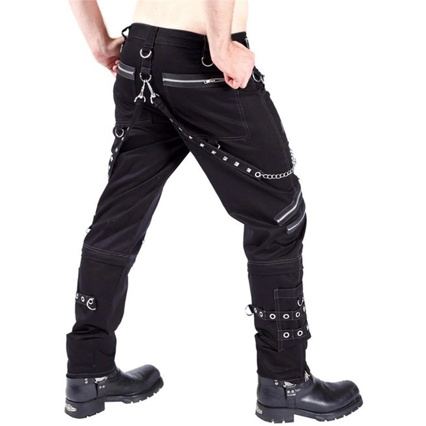 Men'S Gothic Pants Punk Rock Perforated Bondage Pants Outdoor Men Camping Hiking Fishing Casual Pants