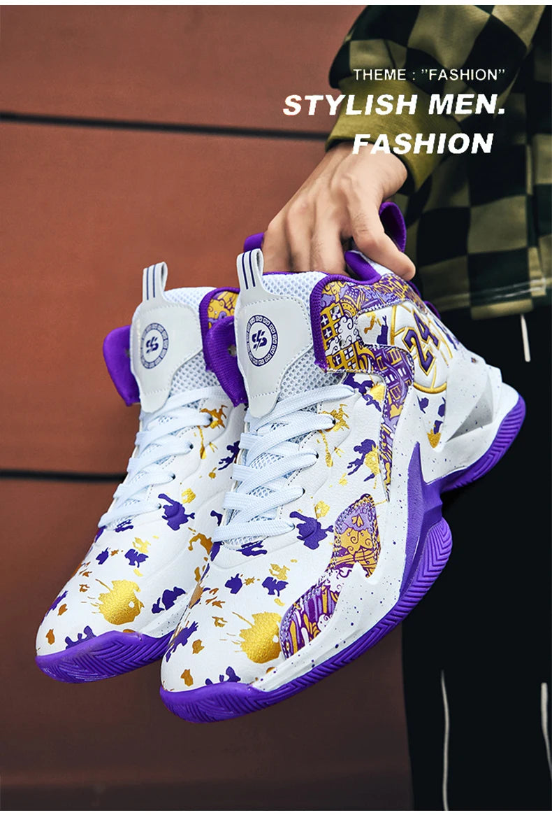 Men's Basketball Breathable Outdoor Shoes Fashion Graffiti Training Shoes