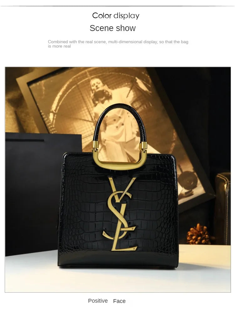 High-grade light luxury handbag Tote bag women's crocodile print single shoulder crossbody bag black Burgundy black-Burgundy-