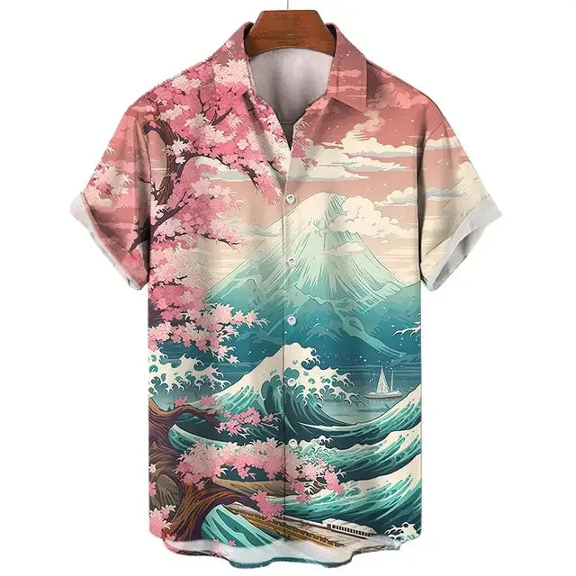 Short Sleeve Tops Japanese Style Ukiyoe Graphic Clothes Oversized Summer Apparel Streetweat Male Shirts