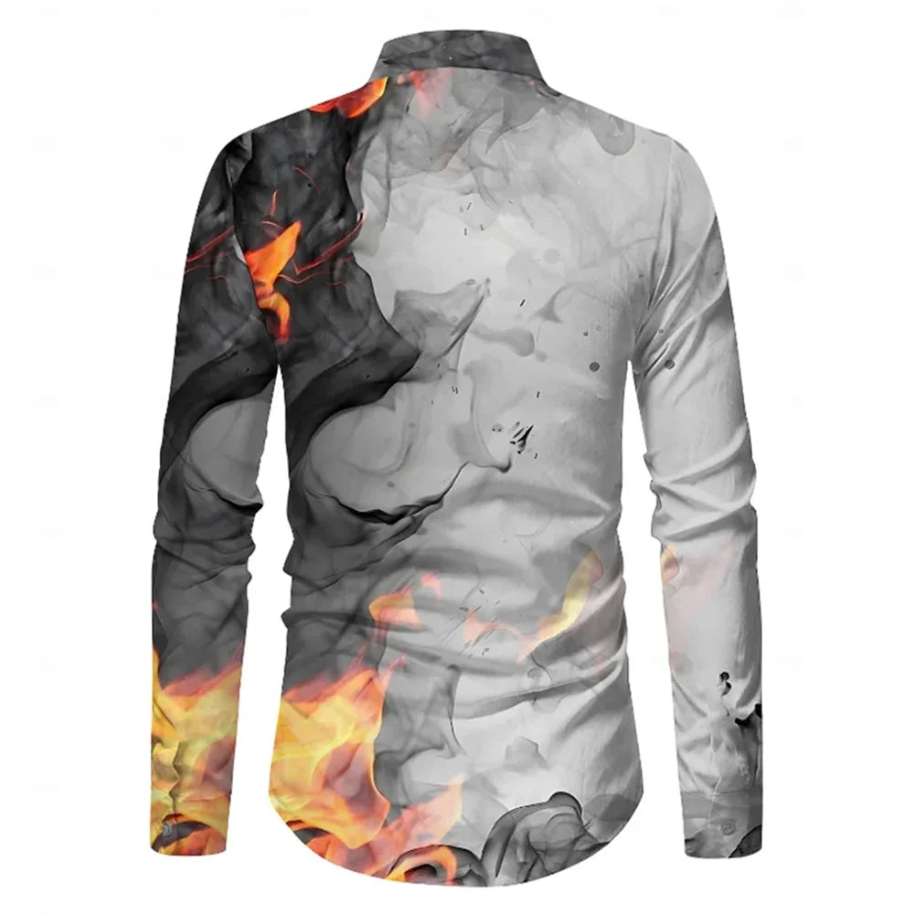 Flame Men's Shirt Button Shirt Party Lapel Shirt Long Sleeve Black, Yellow, Blue