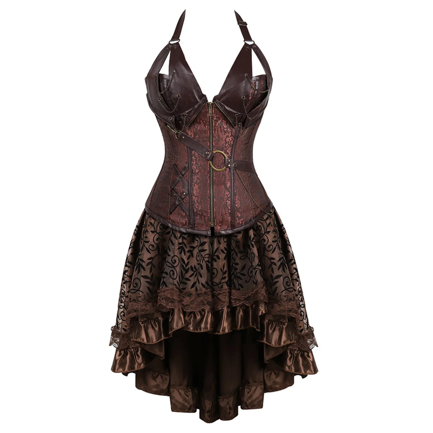 Corset Dress Brown Lace Woman Skirt Plus Size Halloween Faux Leather Brown / XXXL / United States Brown / XXL / United States Brown / M / United States Brown / XXXL / United States-Brown / XXL / United States-Brown / M / United States-Brown / L / United States-Brown / XL / United States-Brown / S / United States-